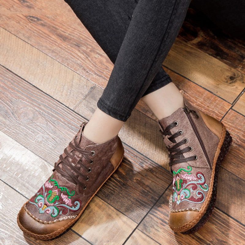 Herfst Vintage Retro Lederen Handgemaakte Dameslaarzen | Cadeau Schoenen