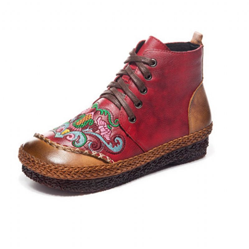 Herfst Vintage Retro Lederen Handgemaakte Dameslaarzen | Cadeau Schoenen