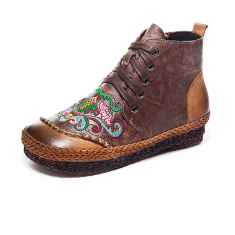 Herfst Vintage Retro Lederen Handgemaakte Dameslaarzen | Cadeau Schoenen