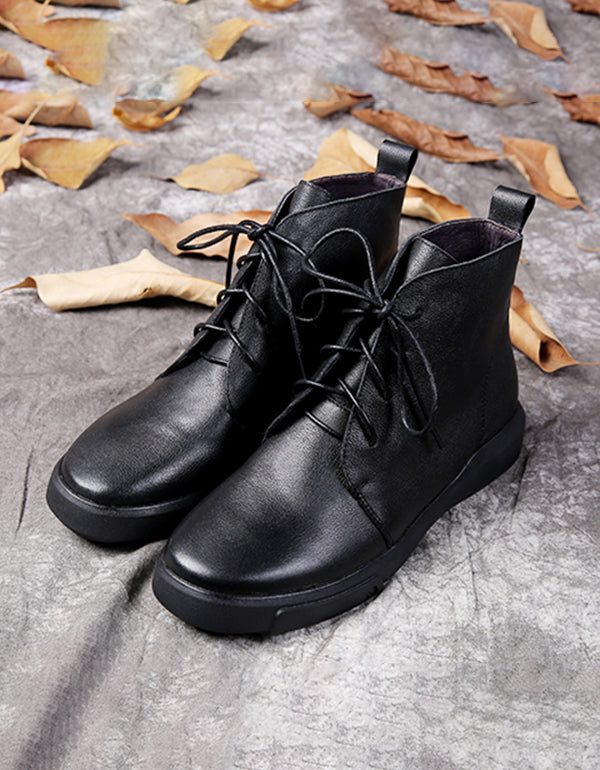 Herfst Winter Echt Leer Platte Retro Veterschoenen