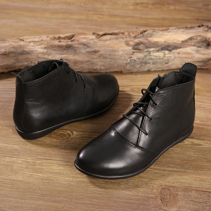 Herfst Winter Retro Leren Soft Enkellaarsjes Dames | Cadeau Schoenen