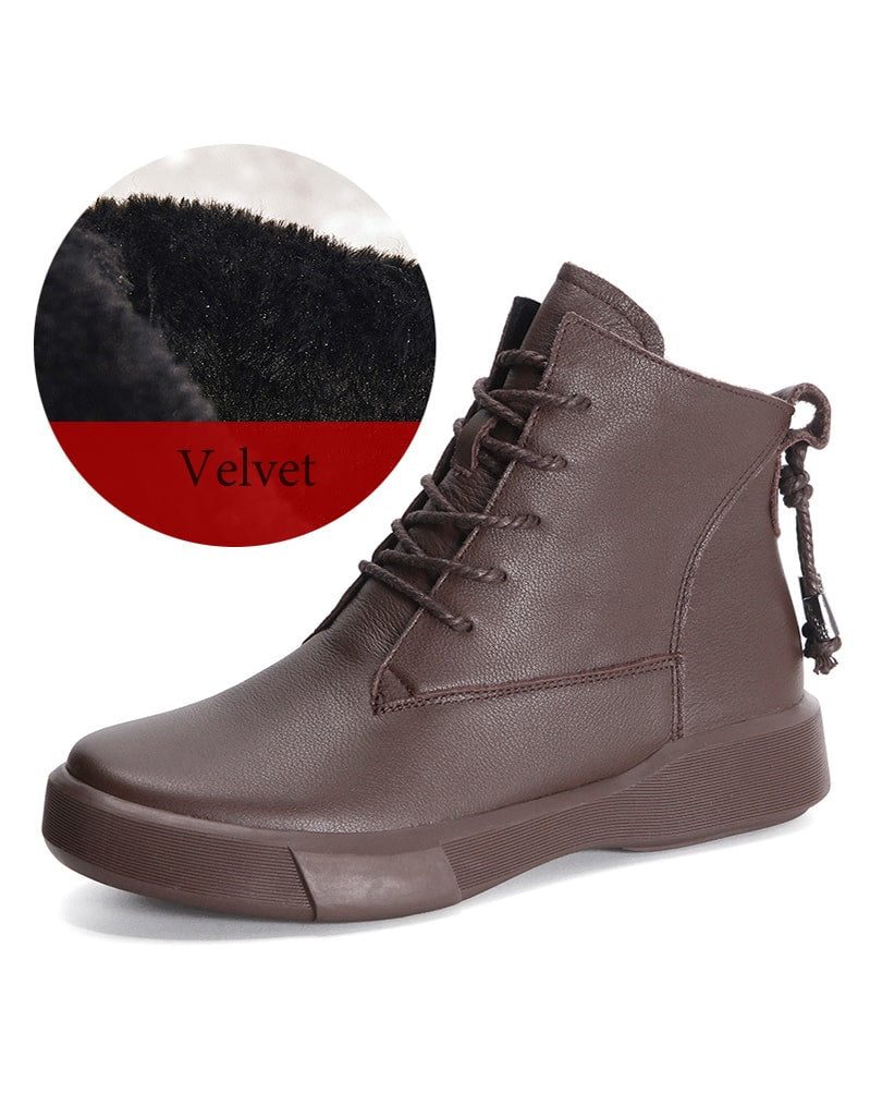 Lace Up Winter Leren Korte Laarzen Zwart