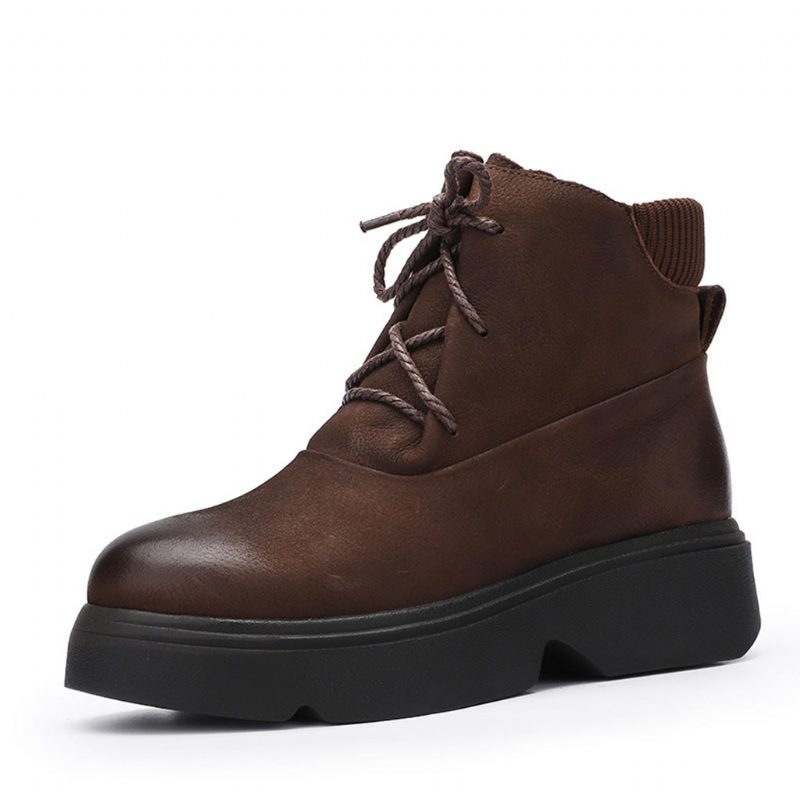 Leren Plateau Winterlaarzen Met Ronde Kop | Cadeau Schoenen