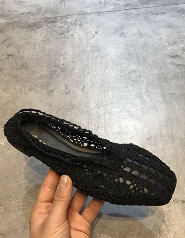 Ademend Mesh Gebreide Vierkante Kop Platte Schoenen