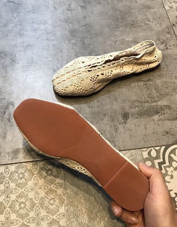 Ademend Mesh Gebreide Vierkante Kop Platte Schoenen