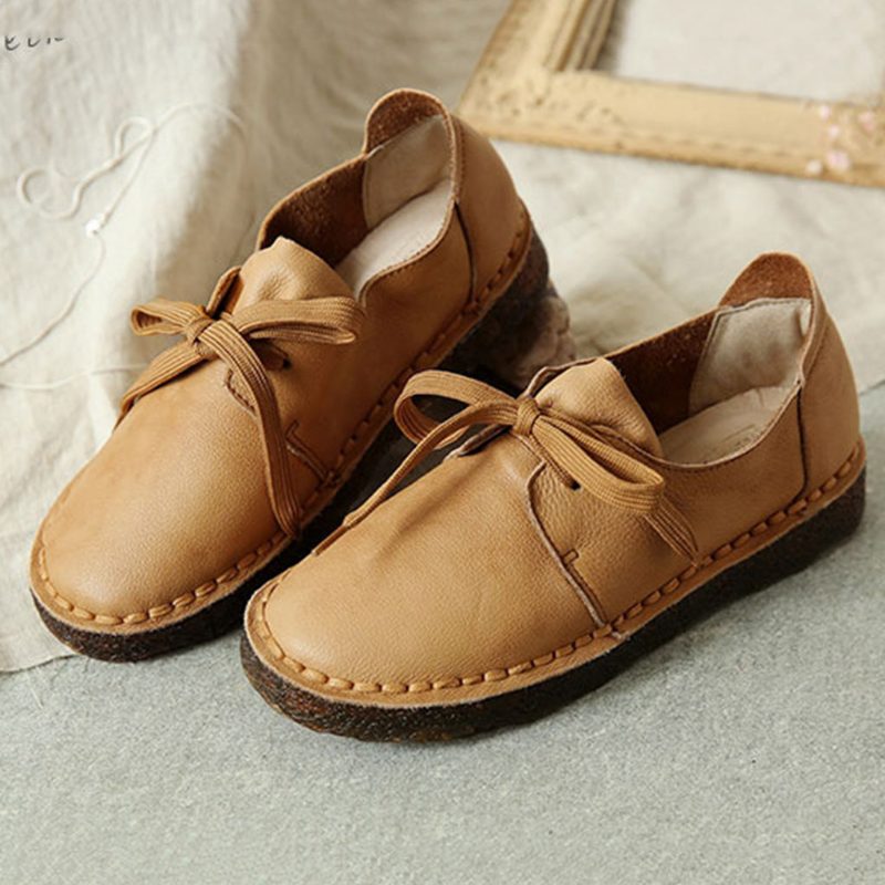 Casual Soft Bodem Leren Platte Retro Damesschoenen | Cadeau Schoenen