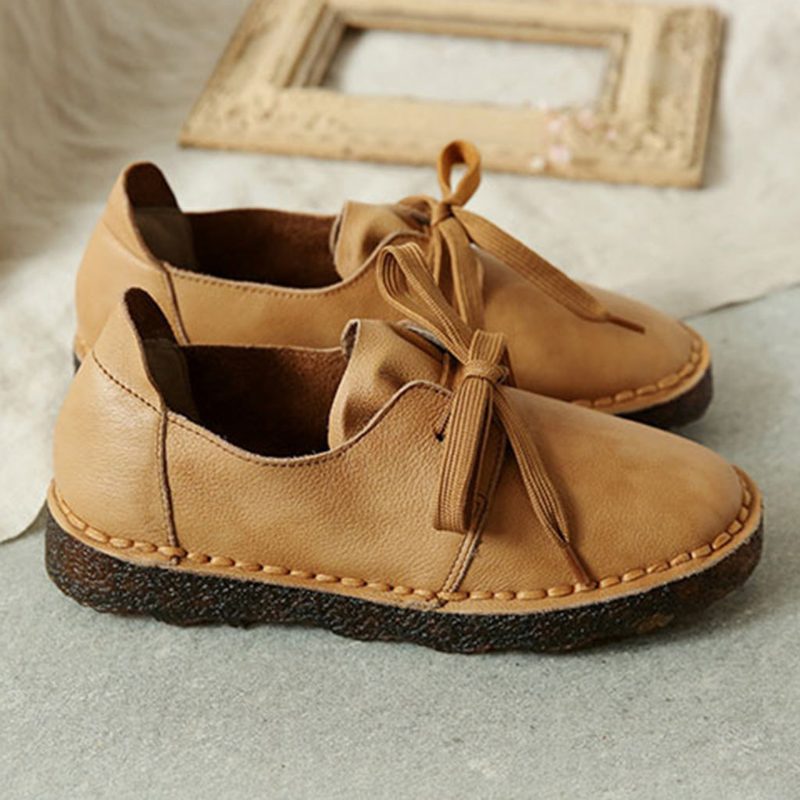 Casual Soft Bodem Leren Platte Retro Damesschoenen | Cadeau Schoenen