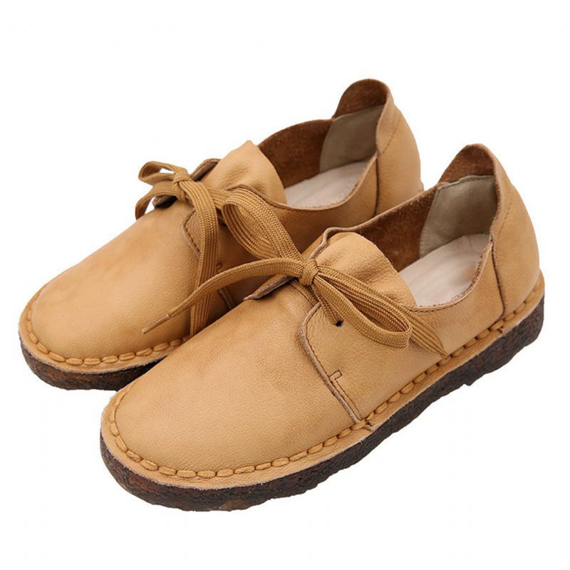 Casual Soft Bodem Leren Platte Retro Damesschoenen | Cadeau Schoenen