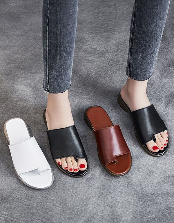 Comfortabele Leren Zomerslippers Slip Toe