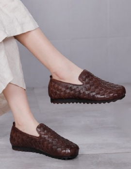 Dames Lederen Handgemaakte Geweven Retro Platte Loafers