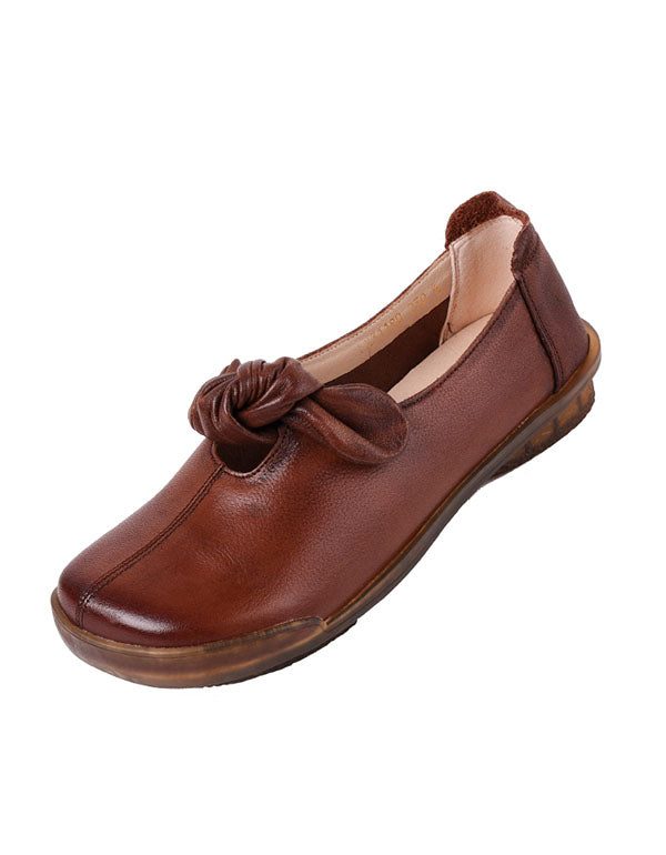 Dames Retro Leren Schoenen Koe Pees Platte Schoenen