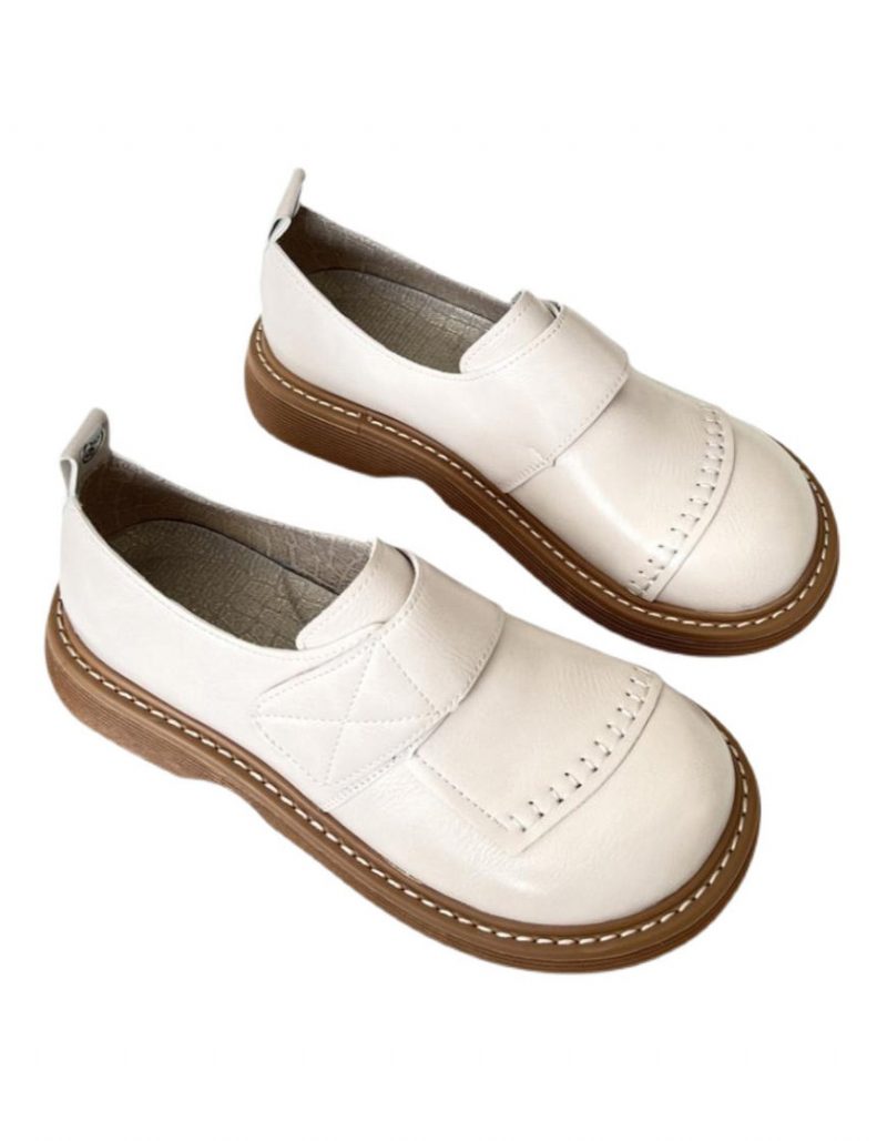 Glad Leren Klittenband Retro Schoenen Lente