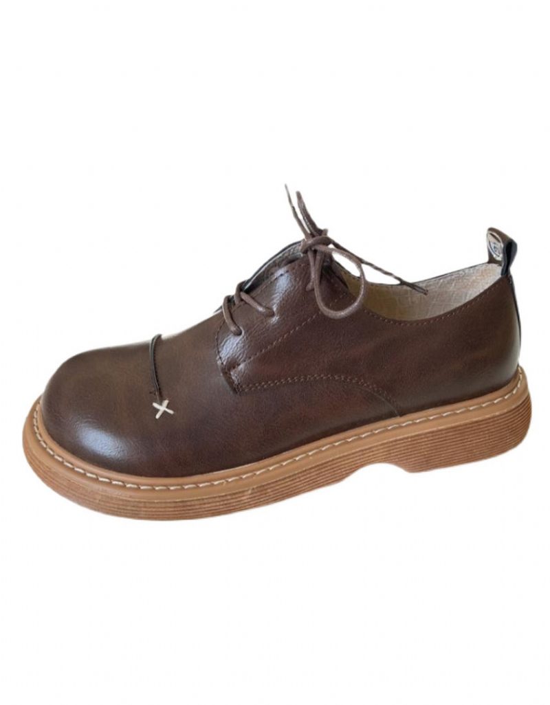 Gladleren Retro Veterschoenen Lente