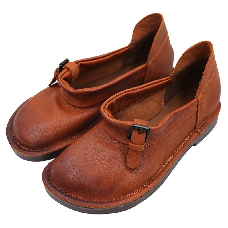 Handgemaakte National Soft Bottom Leather Retro Platte Schoenen Schoenen | Cadeau Schoenen