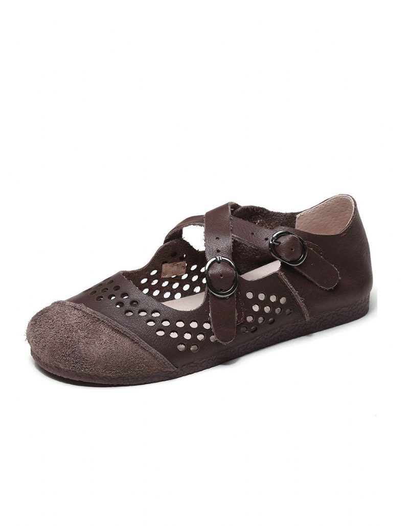 Handgemaakte Retro Hollow Cross Strap Platte Schoenen