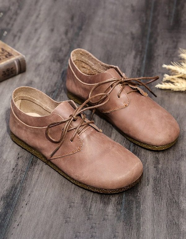 Handgemaakte Retro Lederen Veterschoenen Voor Dames