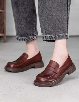 Handgemaakte Retro Leren Loafers Met Zachte Zool