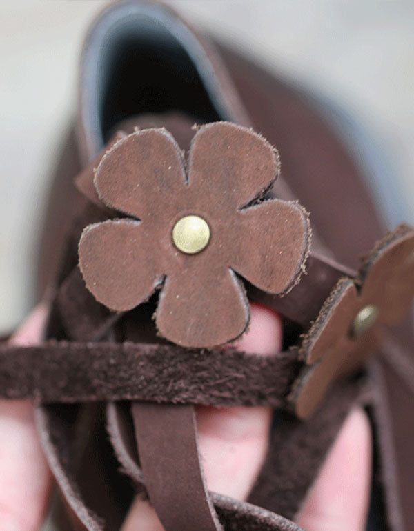 Handgemaakte Retro Platte Schoenen Met Bloem Enkel Veters