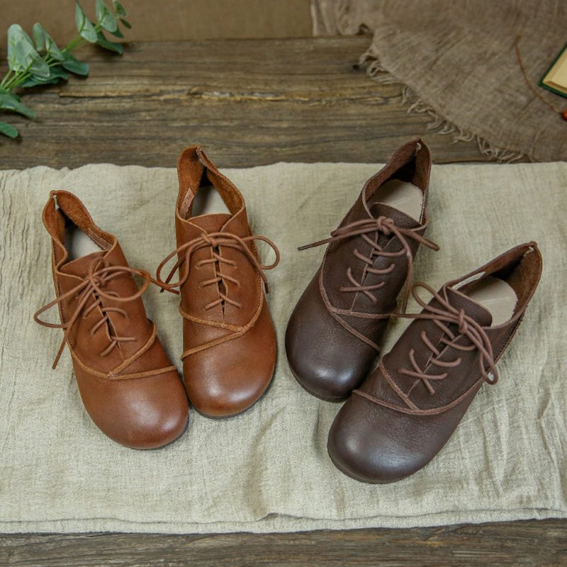 Herfst Lederen Retro Platte Damesschoenen | Cadeau Schoenen