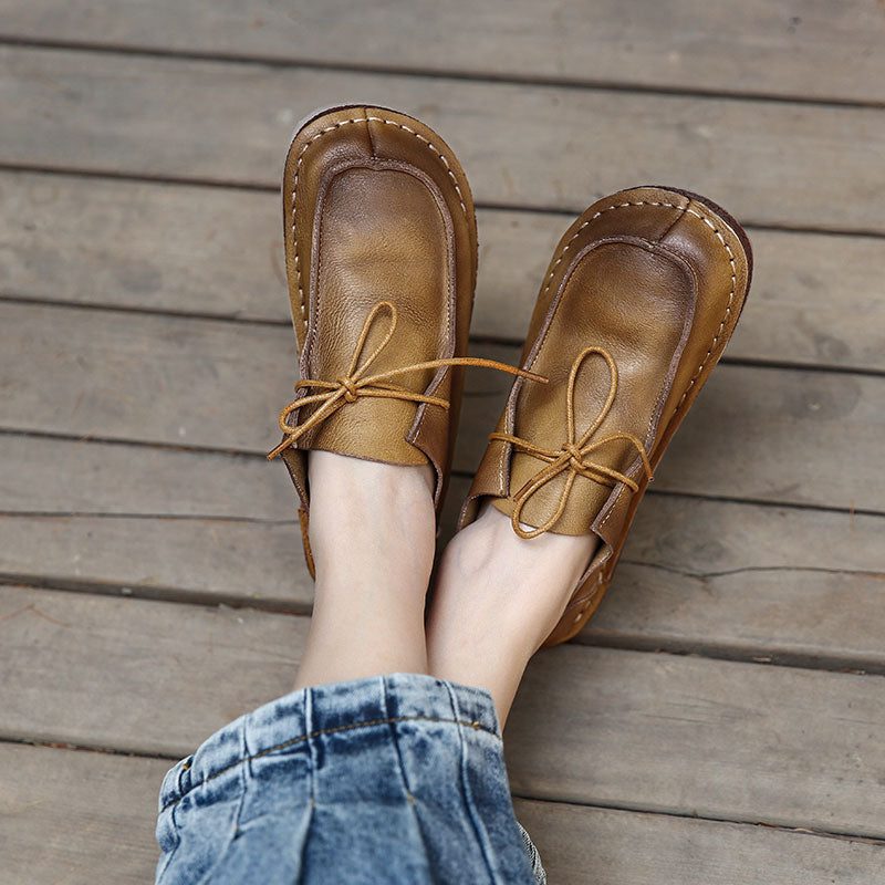 Japanse Retro Lederen Zachte Bodem Casual Naaien Vrouwen Platte Schoenen | Geschenkschoenen