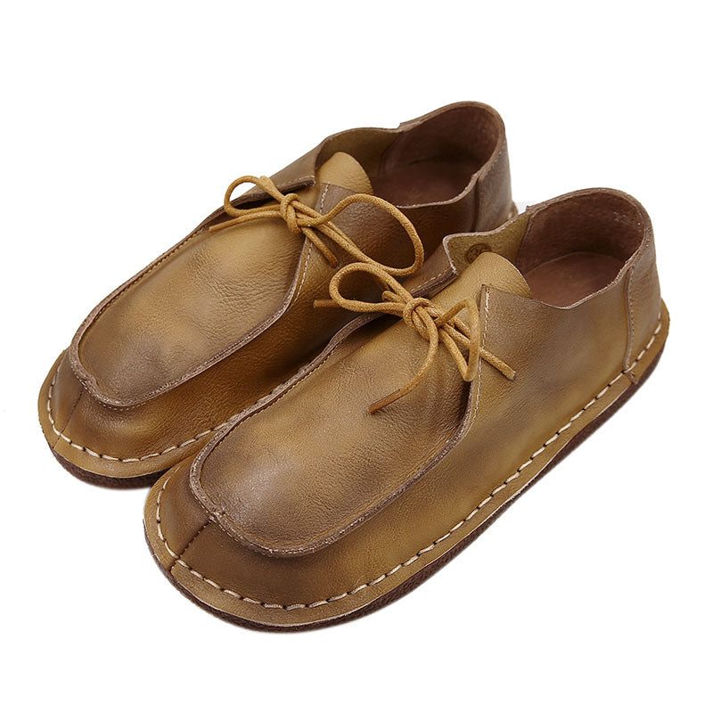 Japanse Retro Lederen Zachte Bodem Casual Naaien Vrouwen Platte Schoenen | Geschenkschoenen