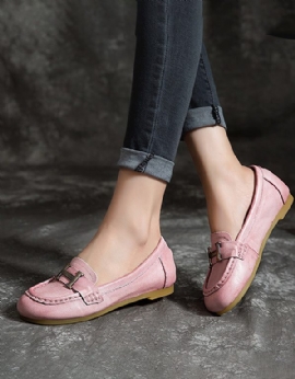 Leer Zachte Ronde Neus H Platte Schoenen Roze