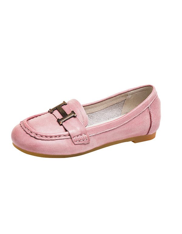 Leer Zachte Ronde Neus H Platte Schoenen Roze