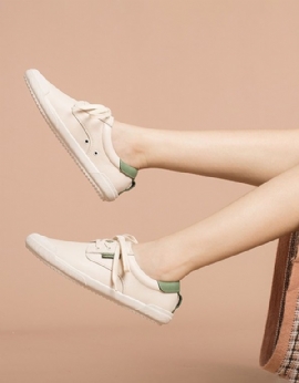 Lente Beige Lederen Sneakers Voor Dames