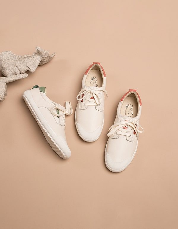 Lente Beige Lederen Sneakers Voor Dames