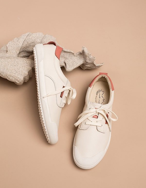 Lente Beige Lederen Sneakers Voor Dames