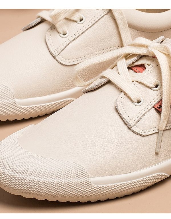 Lente Beige Lederen Sneakers Voor Dames