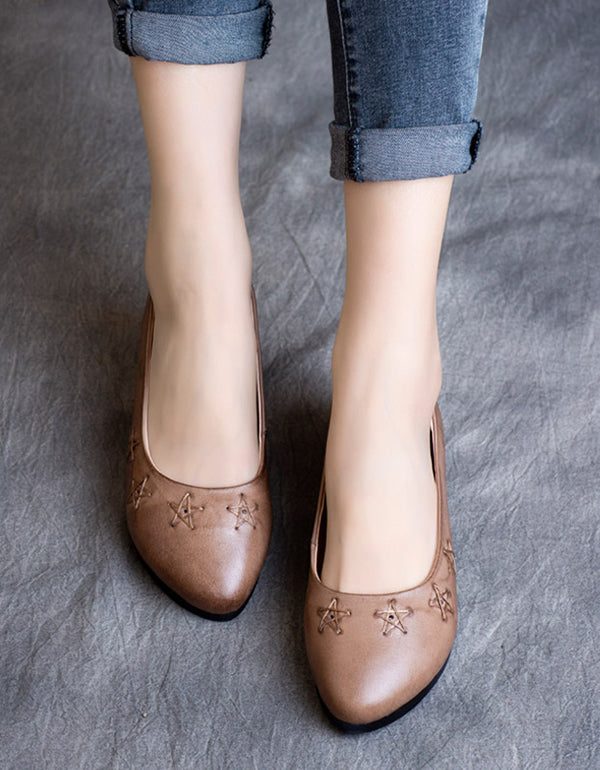 Lente Retro Leren Platte Schoenen Handgemaakte Puntige Pumps