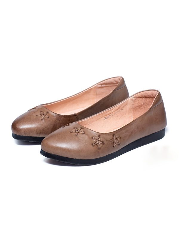 Lente Retro Leren Platte Schoenen Handgemaakte Puntige Pumps