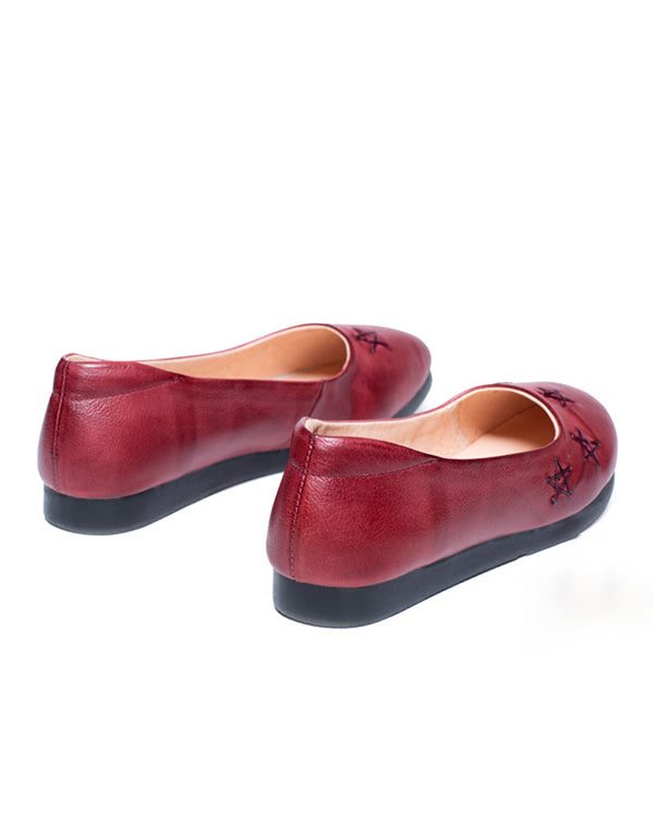 Lente Retro Leren Platte Schoenen Handgemaakte Puntige Pumps