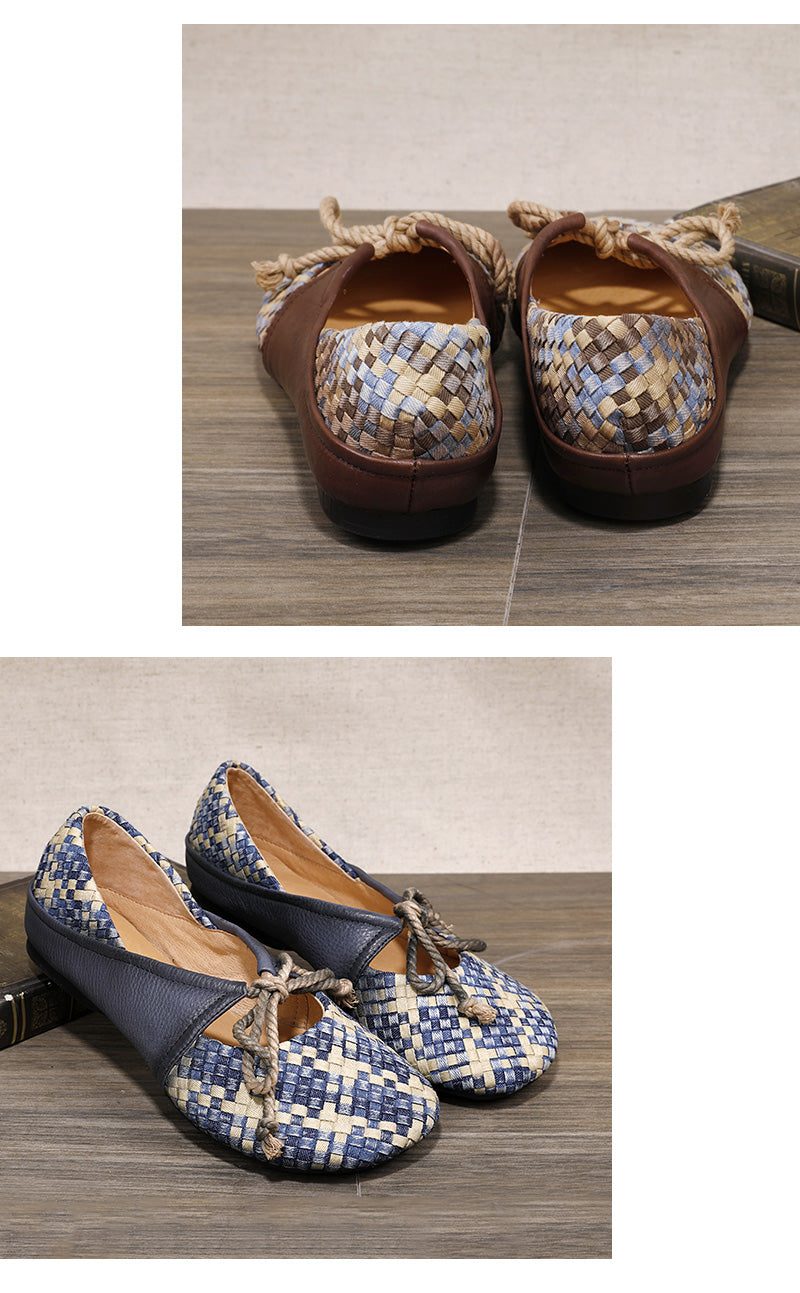 Lente Vintage Leren Geweven Dames Platte Schoenen