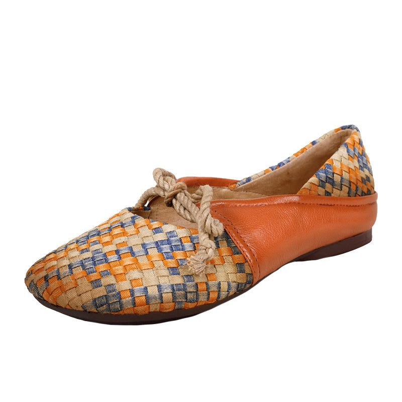 Lente Vintage Leren Geweven Dames Platte Schoenen