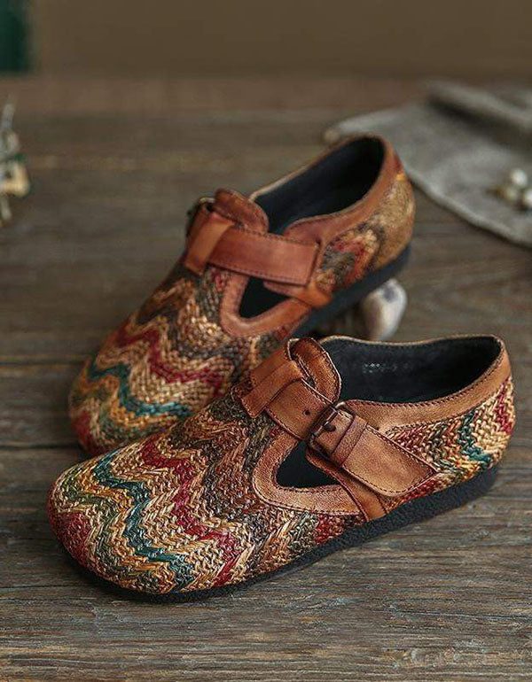 Platte Vintage Etnische Damesschoenen Voor Dames In De Herfst