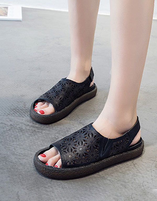 Platte Zomersandalen Met Open Teen En Klittenband