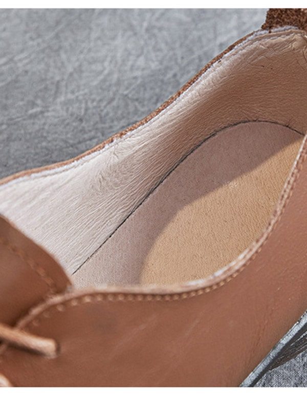 Retro Lederen Comfortabele Platte Schoenen Met Veters