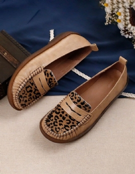 Retro Leren Luipaard Platte Comfortabele Loafers