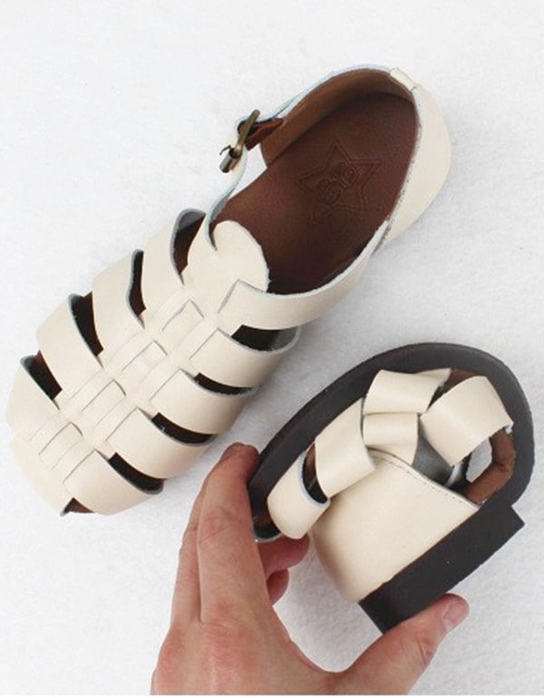 Retro Leren Sandalen Met Dichte Neus