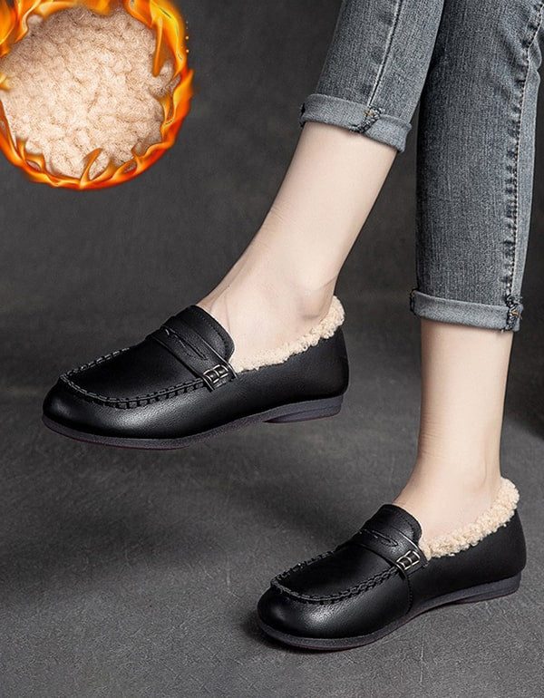 Retro Loafers Van Katoenfluweel Met Platte Bodem Voor De Winter