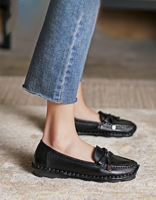 Retro Platte Zachte Leren Comfortabele Loafers