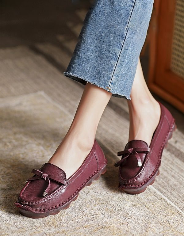 Retro Platte Zachte Leren Comfortabele Loafers