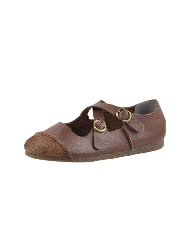 Ronde Kop Cross Buckle Soft Leren Retro Platte Schoenen