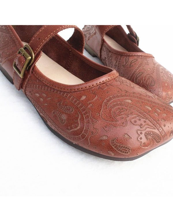 Zomer Platte Schoenen Retro Leer Handgemaakt 35-41