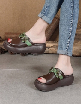 Dameshandgemaakte Retro Wedge-slippers Met Bloem 35-44