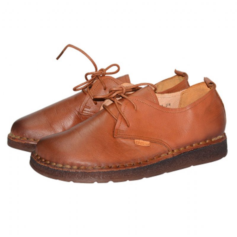 Handgemaakte Platte Dames Retro Schoenen Met Veters 35-43