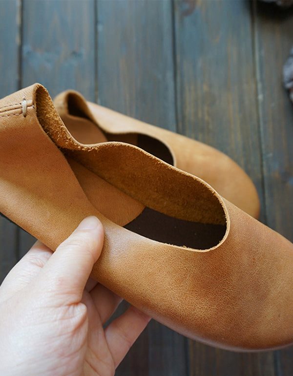 Retro Comfortabele Lederen Handgemaakte Platte Schoenen 35-41