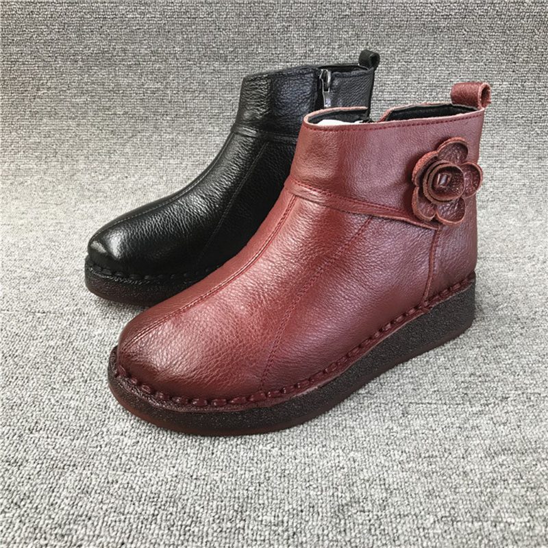 Retro Leren Soft Bodem Dames Herfst Winter Laarzen 35-41